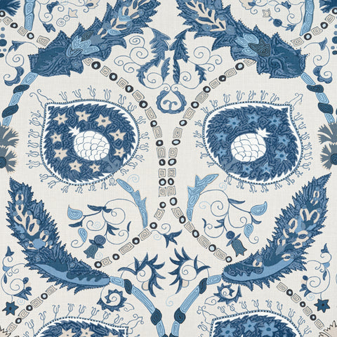 Lewis Blue and Beige Fabric - F913218 - Thibaut Fabric
