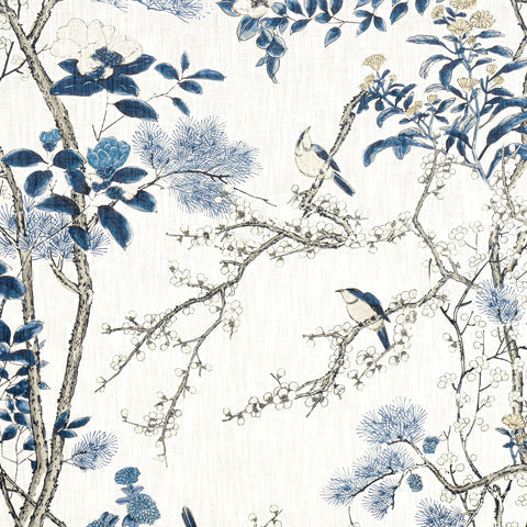 Katsura Blue and White Fabric - F913619 - Thibaut Fabric