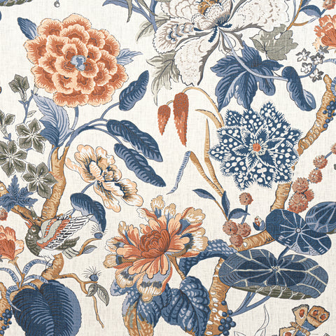 Hill Garden Brick and Navy Fabric - F913655 - Thibaut Fabric