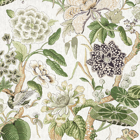 Hill Garden White and Green Fabric - F913656 - Thibaut Fabric