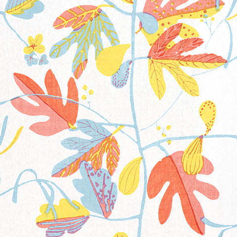 Matisse Leaf Coral and Yellow Fabric - F916206 - Thibaut Fabric