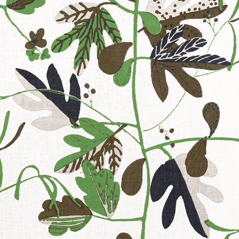 Matisse Leaf Black and Green Fabric - F916208 - Thibaut Fabric