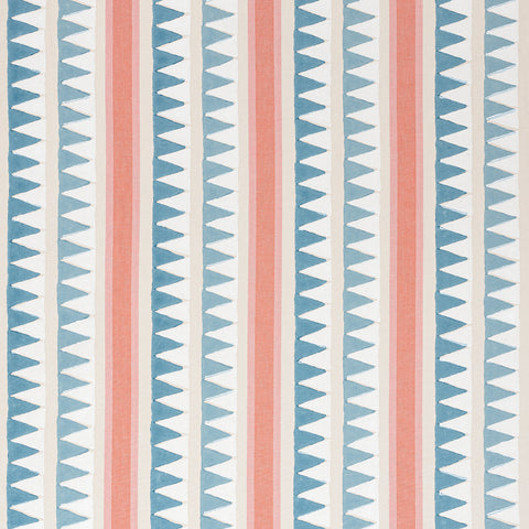 Lomita Stripe French Blue and Coral Fabric - F916237 - Thibaut Fabric