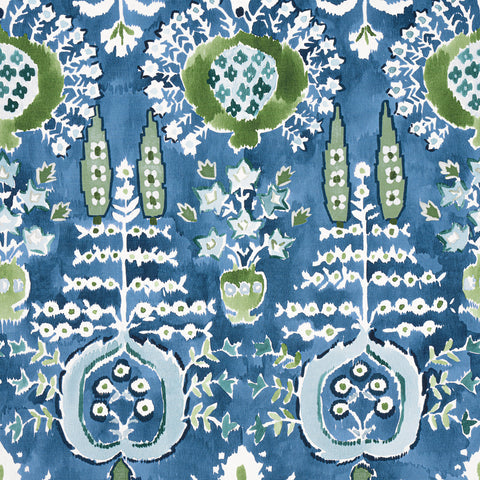 Mendoza Suzani Blue and Green on Navy Fabric - F916241 - Thibaut Fabric