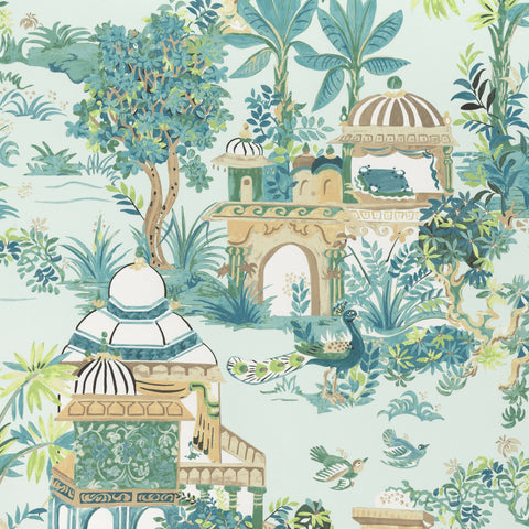 Mystic Garden Spa Blue Fabric - F920826 - Thibaut Fabric