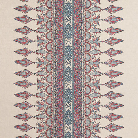 Akola Stripe Raspberry and Blue on Natural Fabric - F936409 - Thibaut Fabric