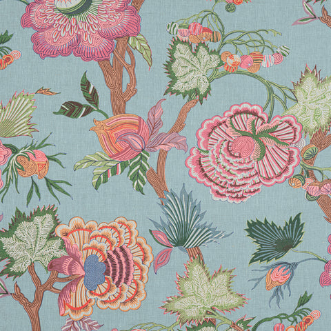 Indienne Jacobean Raspberry and Teal Fabric - F936415 - Thibaut Fabric