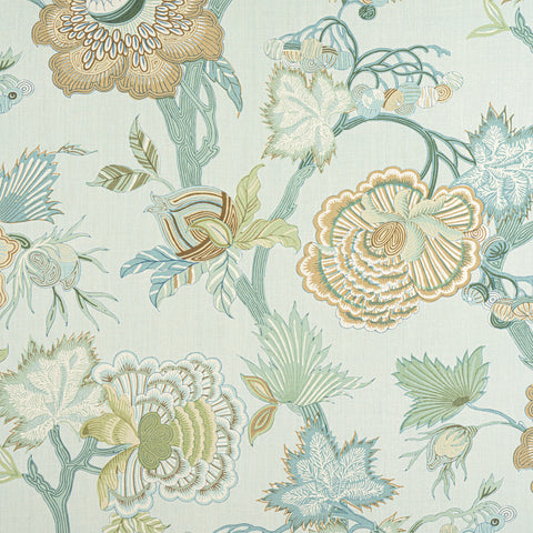 Indienne Jacobean Seaglass and Gold Fabric - F936417 - Thibaut Fabric
