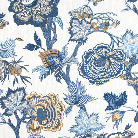 Indienne Jacobean Blue and White Fabric - F936418 - Thibaut Fabric