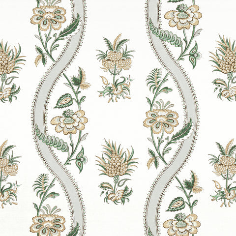 Ribbon Floral Green Fabric - F936421 - Thibaut Fabric