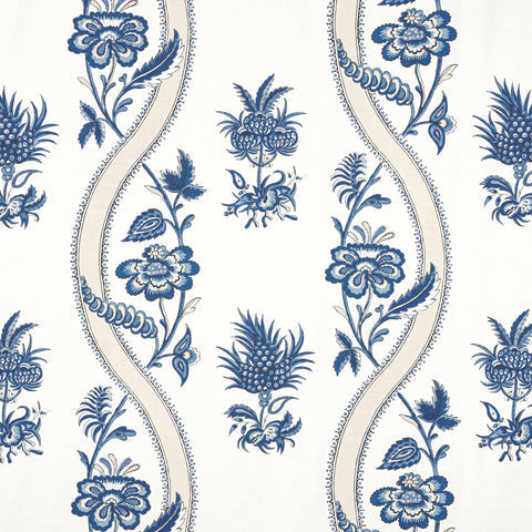 Ribbon Floral Blue and White Fabric - F936423 - Thibaut Fabric