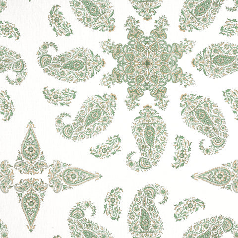 East India Green and White Fabric - F936442 - Thibaut Fabric