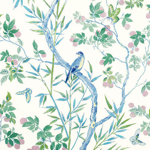 Claire Blue and Green Fabric - F942014 - Thibaut Fabric