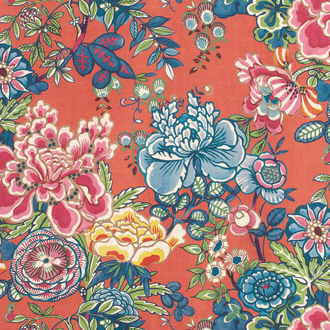 Peony Garden Coral Fabric - F942018 - Thibaut Fabric