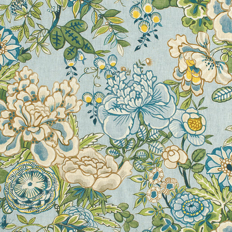 Peony Garden Spa Blue Fabric - F942020 - Thibaut Fabric