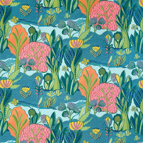Albero Tangerine and Turquoise Fabric - F945012 - Thibaut Fabric