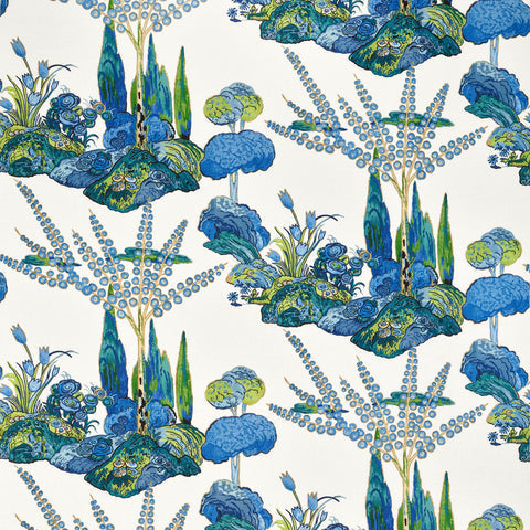 Orleans Blue and Green Fabric - F945028 - Thibaut Fabric