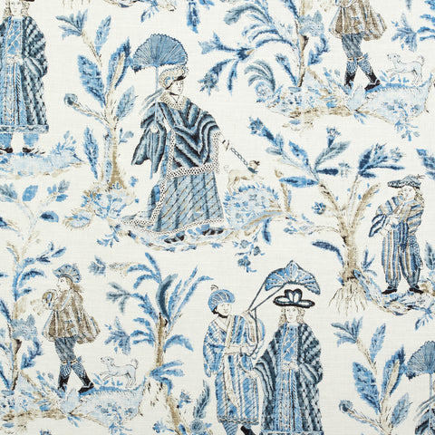 Royale Toile Blue Fabric - F972573 - Thibaut Fabric