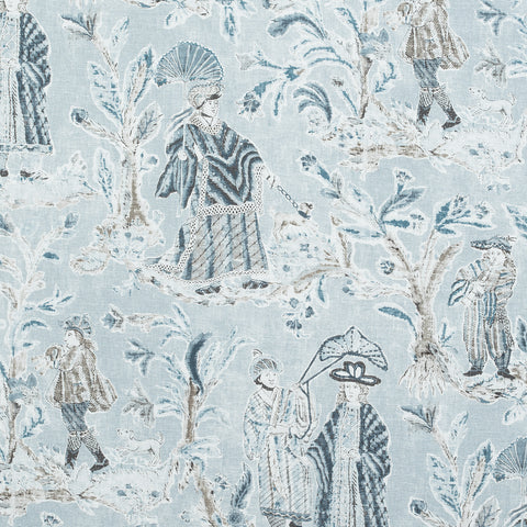 Royale Toile Aqua Fabric - F972575 - Thibaut Fabric