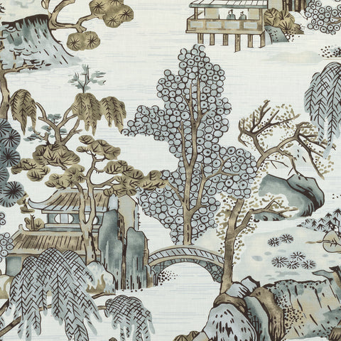 Asian Scenic Grey Fabric - F975463 - Thibaut Fabric