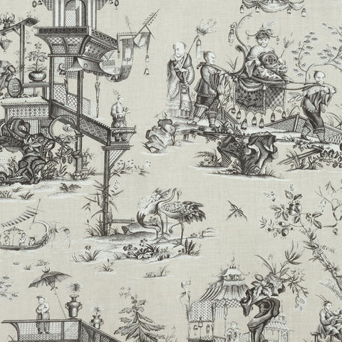 Cheng Toile Beige and Black Fabric - F975469 - Thibaut Fabric