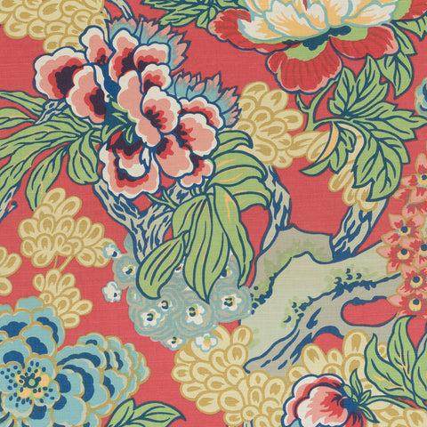 Honshu Coral and Green Fabric - F975490 - Thibaut Fabric