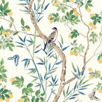 T42013 | Claire, Yellow and Navy - Thibaut Wallpaper
