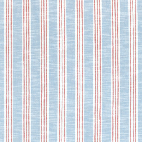 Southport Stripe Sky and Red Fabric - W73489 - Thibaut Fabric