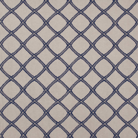 Majuli Embroidery Navy on Flax Fabric - W788707 - Thibaut Fabric