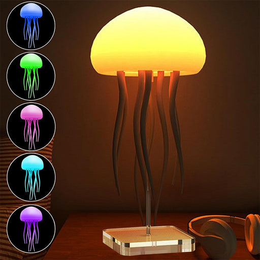 Glodeco LED Jellyfish Mood Lamp on desk for bedroom decor