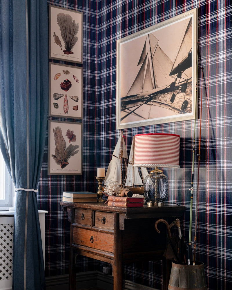 Mind The Gap - SEAPORT PLAID Navy Blue Wallpaper - WP30067
