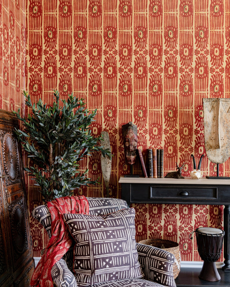 Mind The Gap - TRIBAL IKAT Lava Red Wallpaper - WP30114