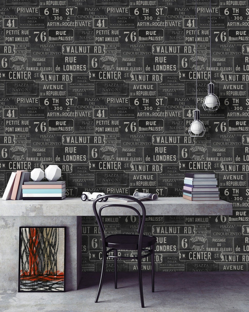 Mind The Gap - VINTAGE SIGNS Anthracite Premium Wallpaper - WP20037